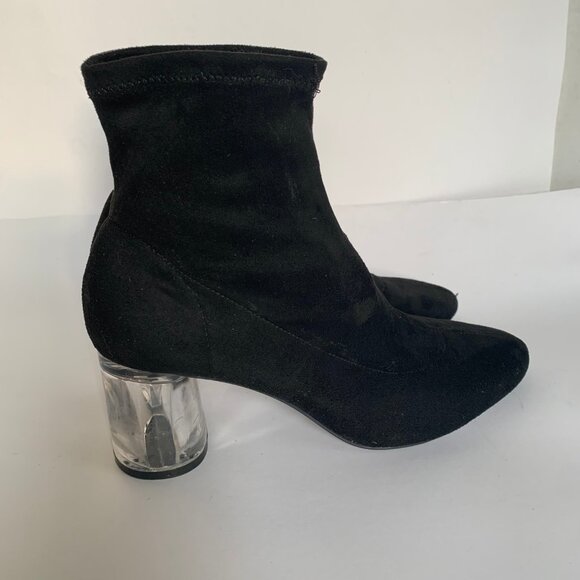 Zara Black Faux Suede Stretch Sock Boot with clear acrylic block heel - Size 40 - Picture 3 of 12